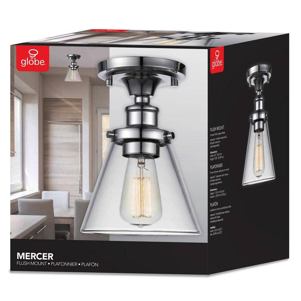 Globe Electric Mercer 1-Light Chrome Flush Mount Ceiling Light 65726