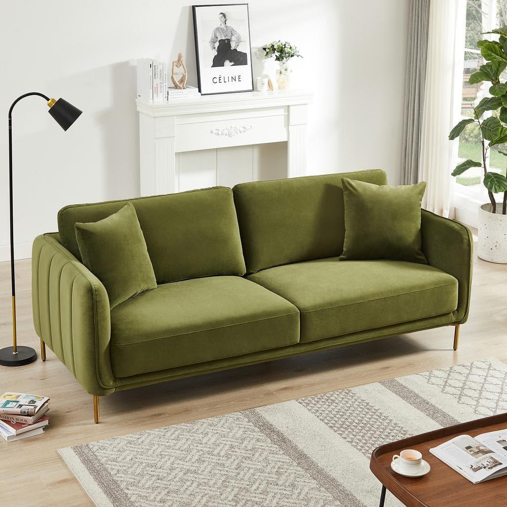 Donaldson Mid Century Modern Living Room Olive Green Velvet Sofa