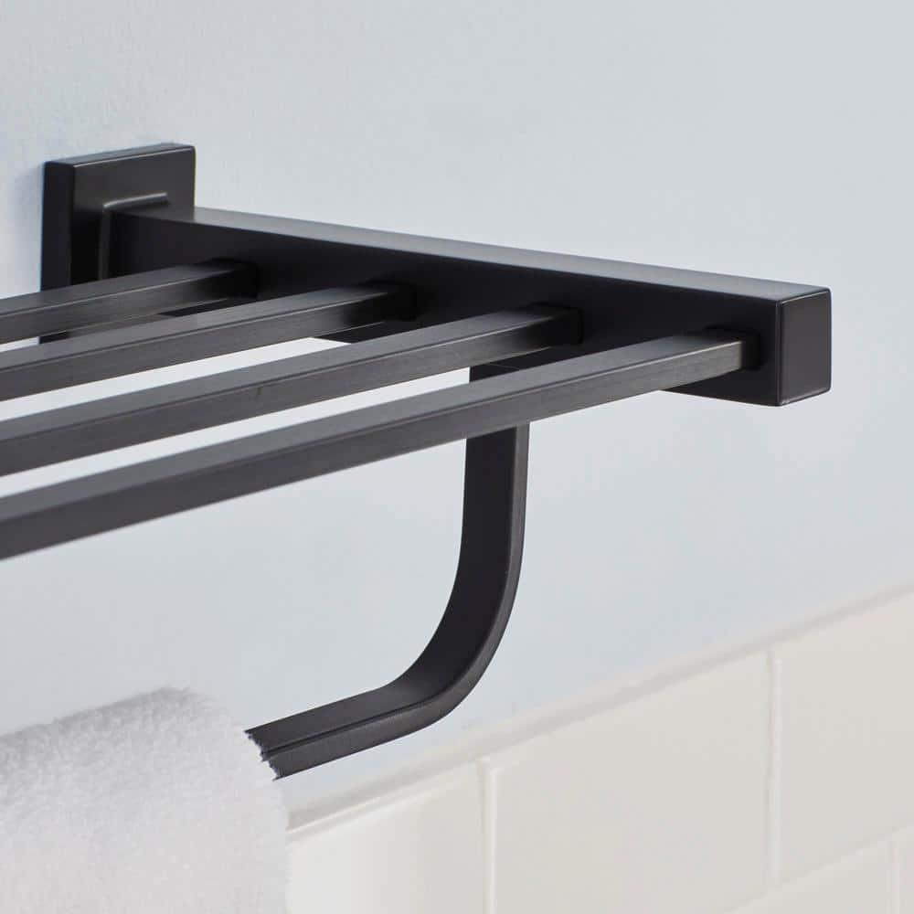 Farrington 21 in. Wall Mount Towel Rack with Towel Bar in Matte Black