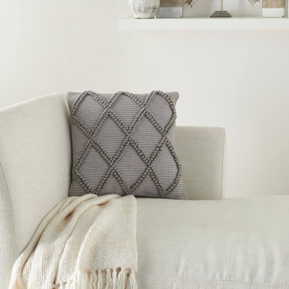 18"x18" Life Styles Diamond Lattice Square Throw Pillow Light Gray - Mina Victory: Cotton Blend, Indoor Decorative Cushion