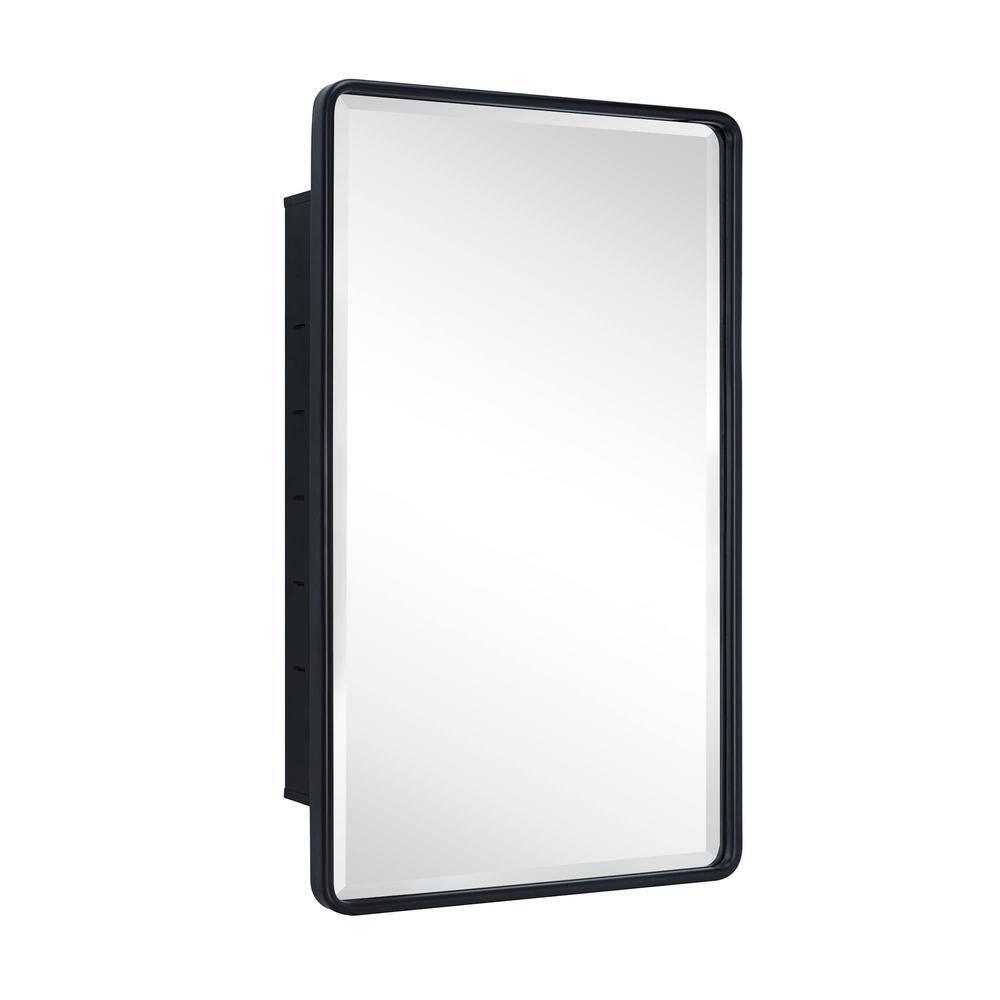 TEHOME Farmhouse 16 in. W x 24 in. H Small Recessed Metal Rectangular Bathroom Medicine Cabinets with Mirror in Matt Black