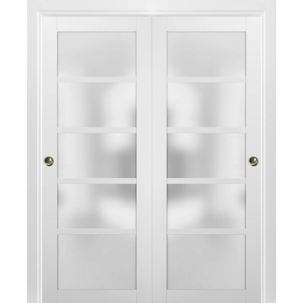 SARTODOORS Quadro Frosted Glass Sliding Closet White Doors with Installation Hardware Kit