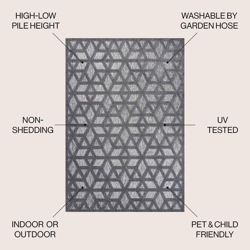 5 X 8 Talaia Neutral Geometric Indoor/Outdoor Area Rug, Dark Gray - JONATHAN Y