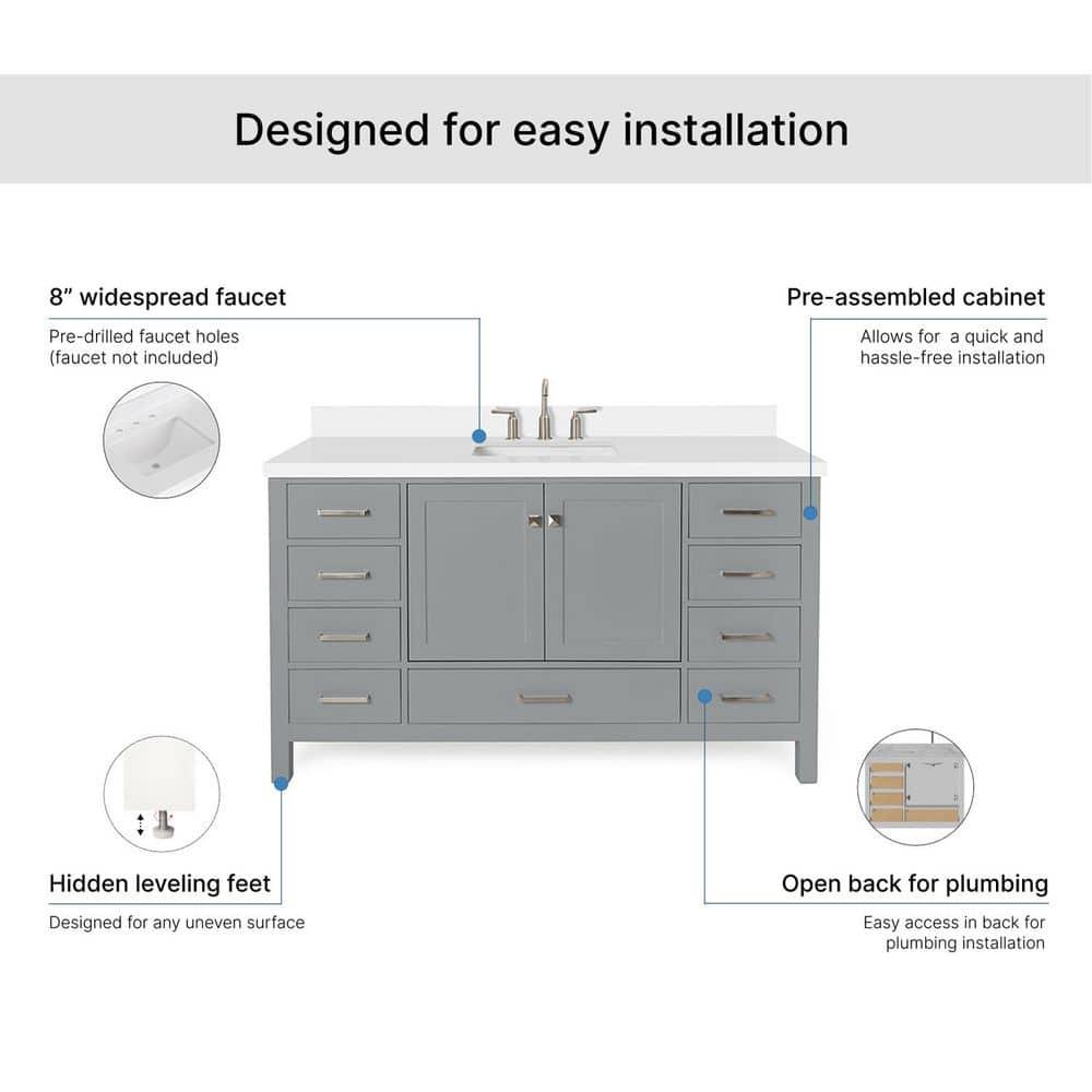 Cambridge 60'' Single Bathroom Vanity with Carrara Marble Top