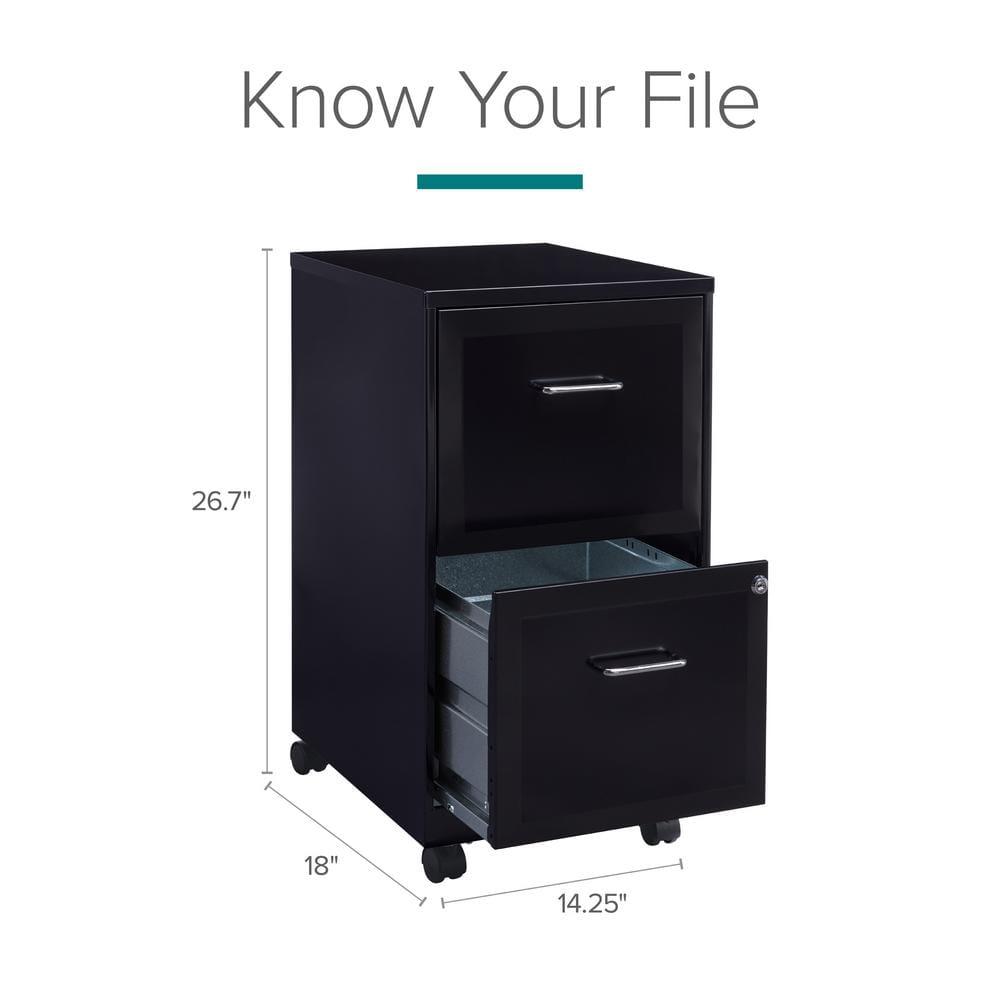 Hirsh Industries Space Solutions File Cabinet on Wheels 2 Drawer - Black: Steel Vertical Storage, Office Supplies, 26.7" Height