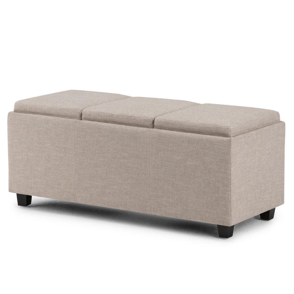 Simpli Home Avalon 42"W Upholstered Storage Ottoman with 3 Flip-Over Serving Trays
