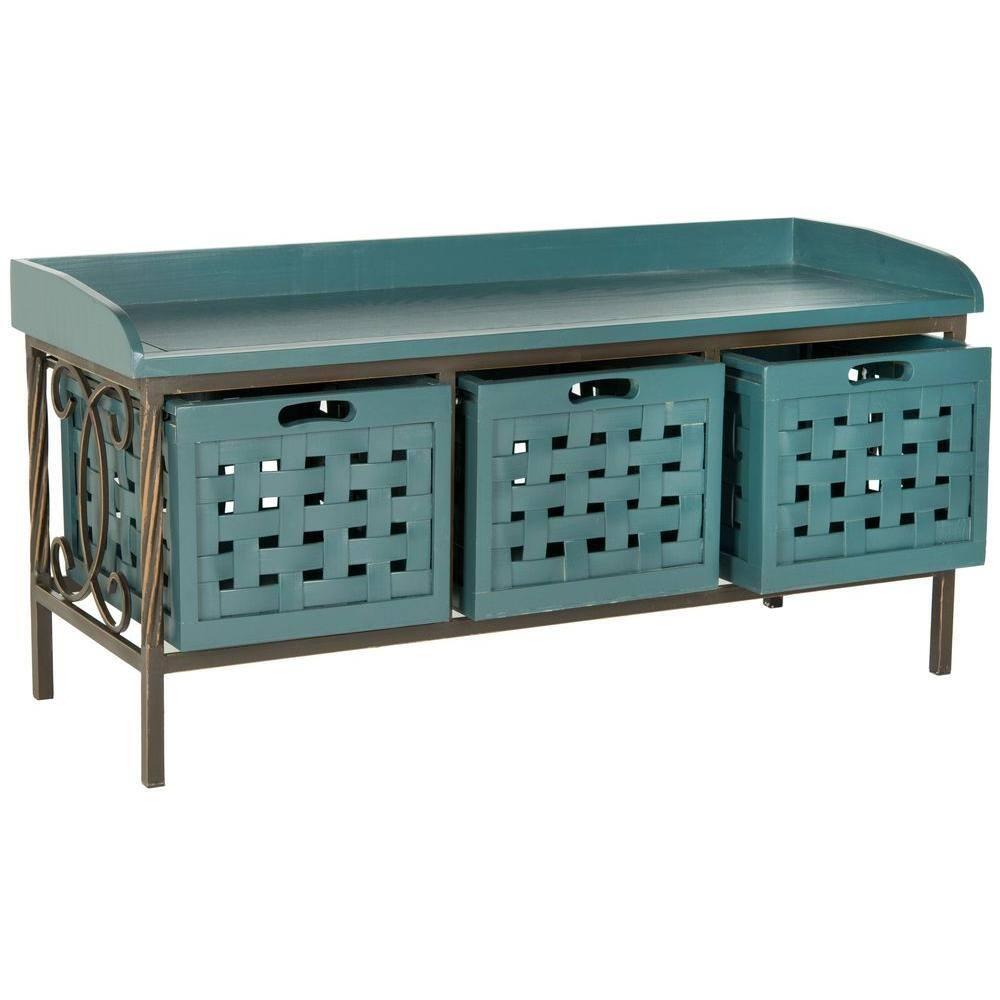 Isaac 3 Drawer Wooden Storage Bench - Teal - Safavieh