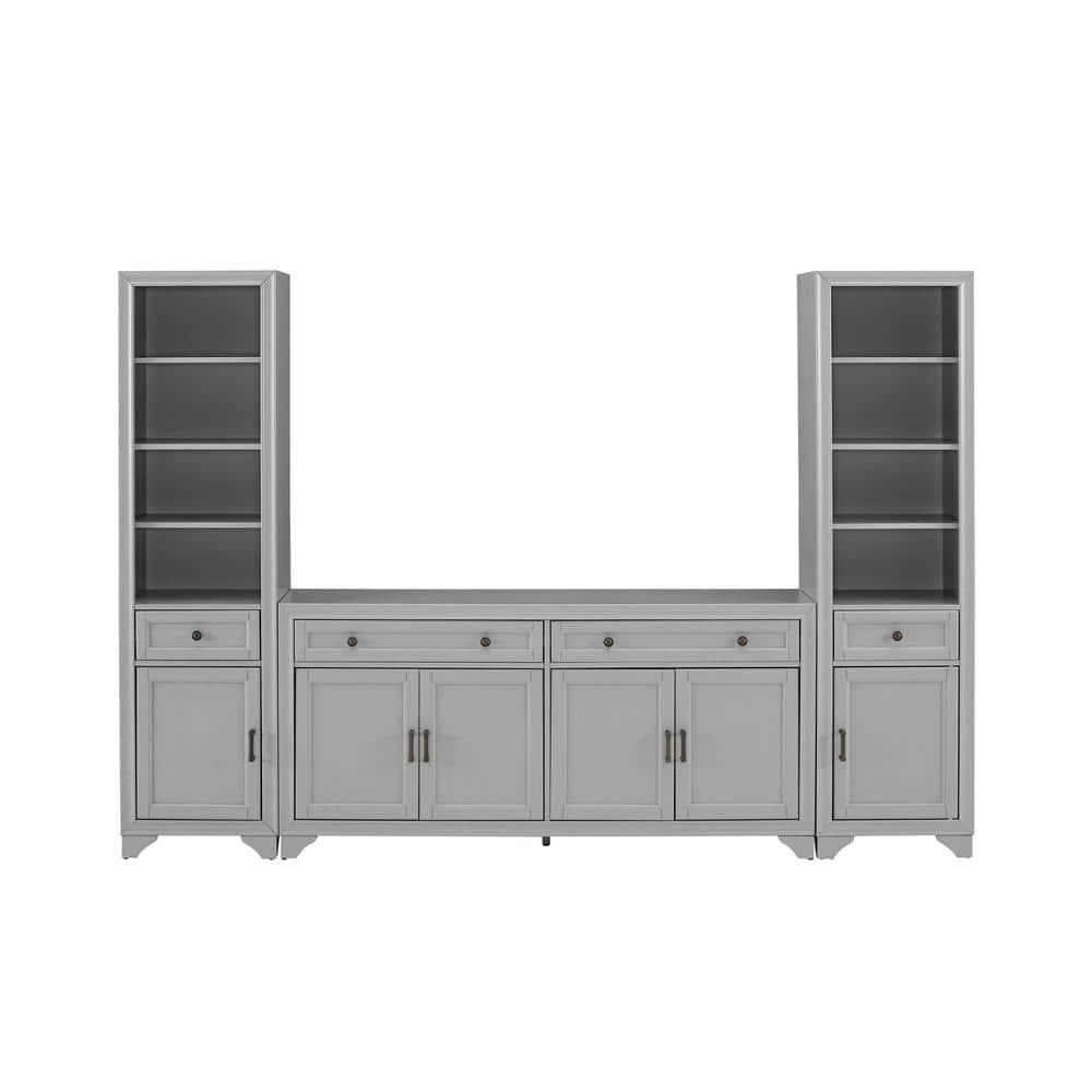3pc Tara Sideboard and Bookcase Set Distressed Gray - Crosley