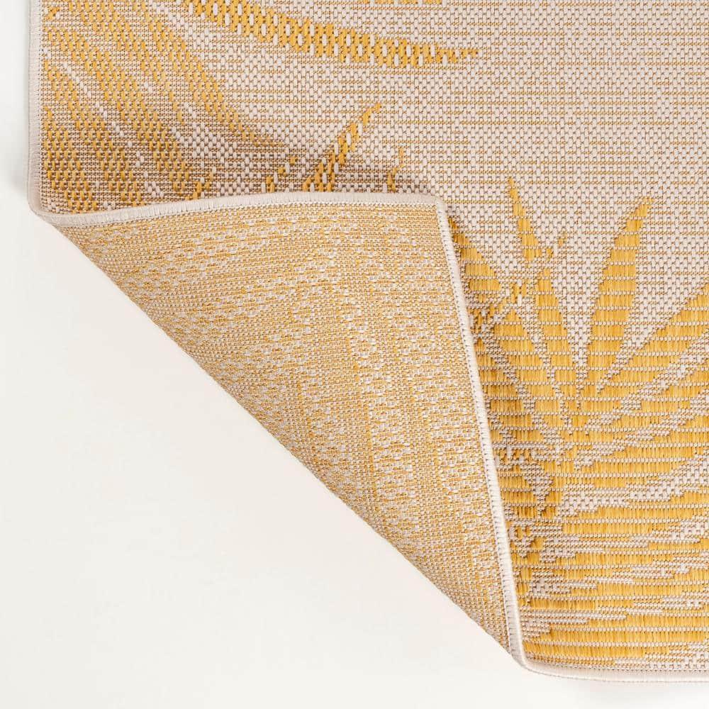 JONATHAN Y Isla Coastal Cottage Palm Frond Border Yellow/Cream 3 ft. x 5 ft. Indoor/Outdoor Area Rug