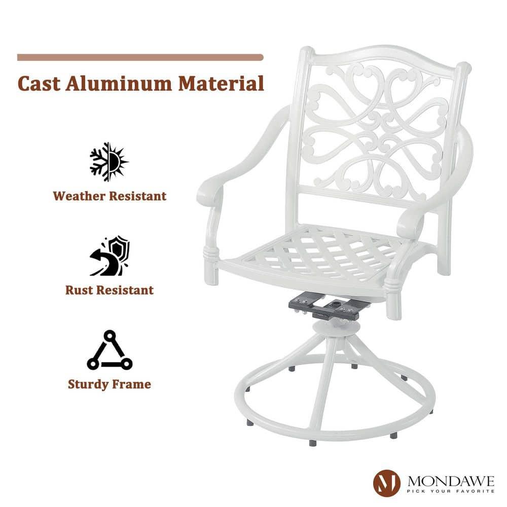 Mondawe 2 Pieces Cast Aluminum Swivel Dining Chair, All-Weather Aluminum Swivel Dining Chairs Outdoor Rocker Chair for Home Patio Garden Deck, White