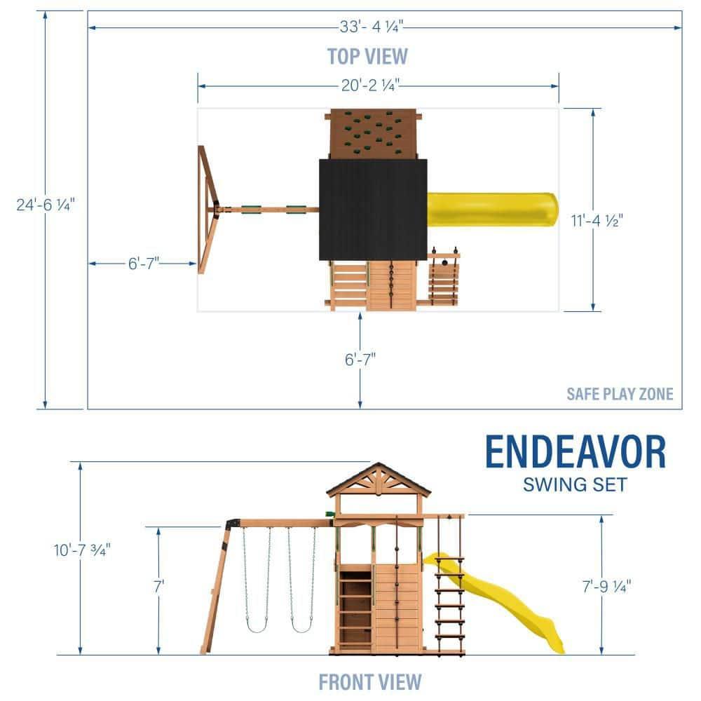 Backyard Discovery Endeavor Cedar Wood Swing Set, Slide, Play Deck, Rock Wall, Rope Ladder