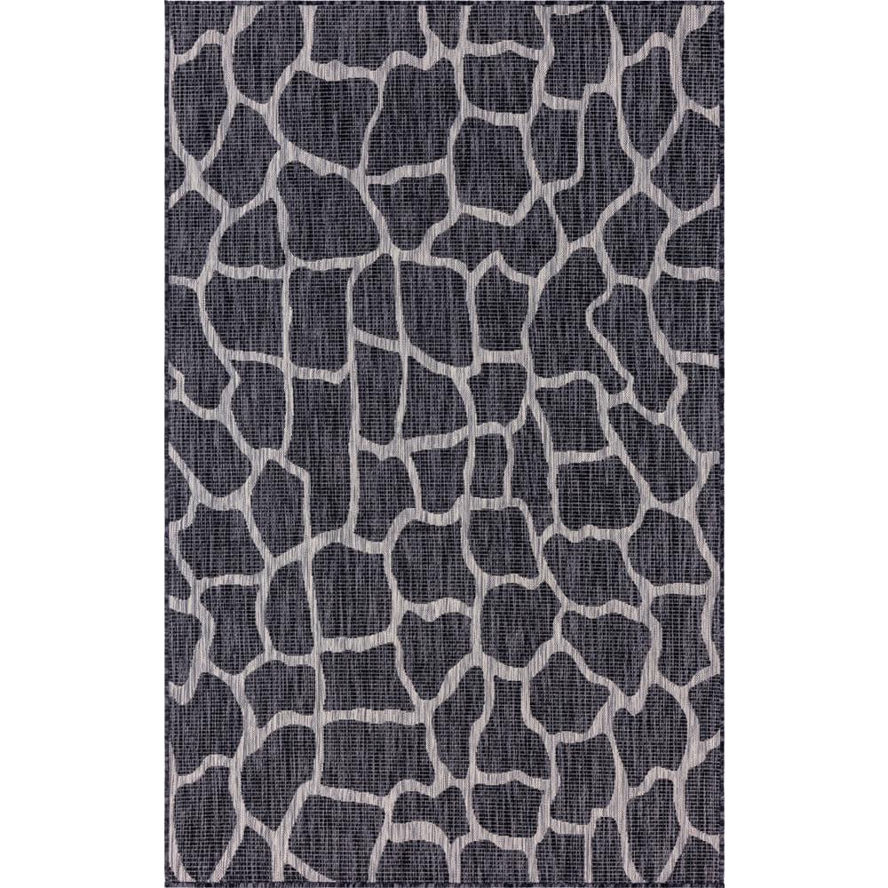 Unique Loom 6' 1 x 9' 0 Rectangle Indoor/Outdoor Safari Charcoal Gray Area Rug