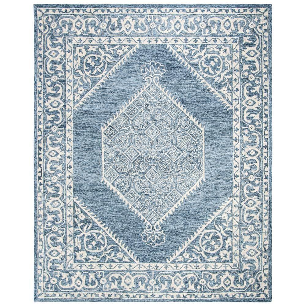 Ophelia & Co. Salerna Micro-Loop Hand Tufted Wool/Cotton Oriental Rug in Ivory/Blue