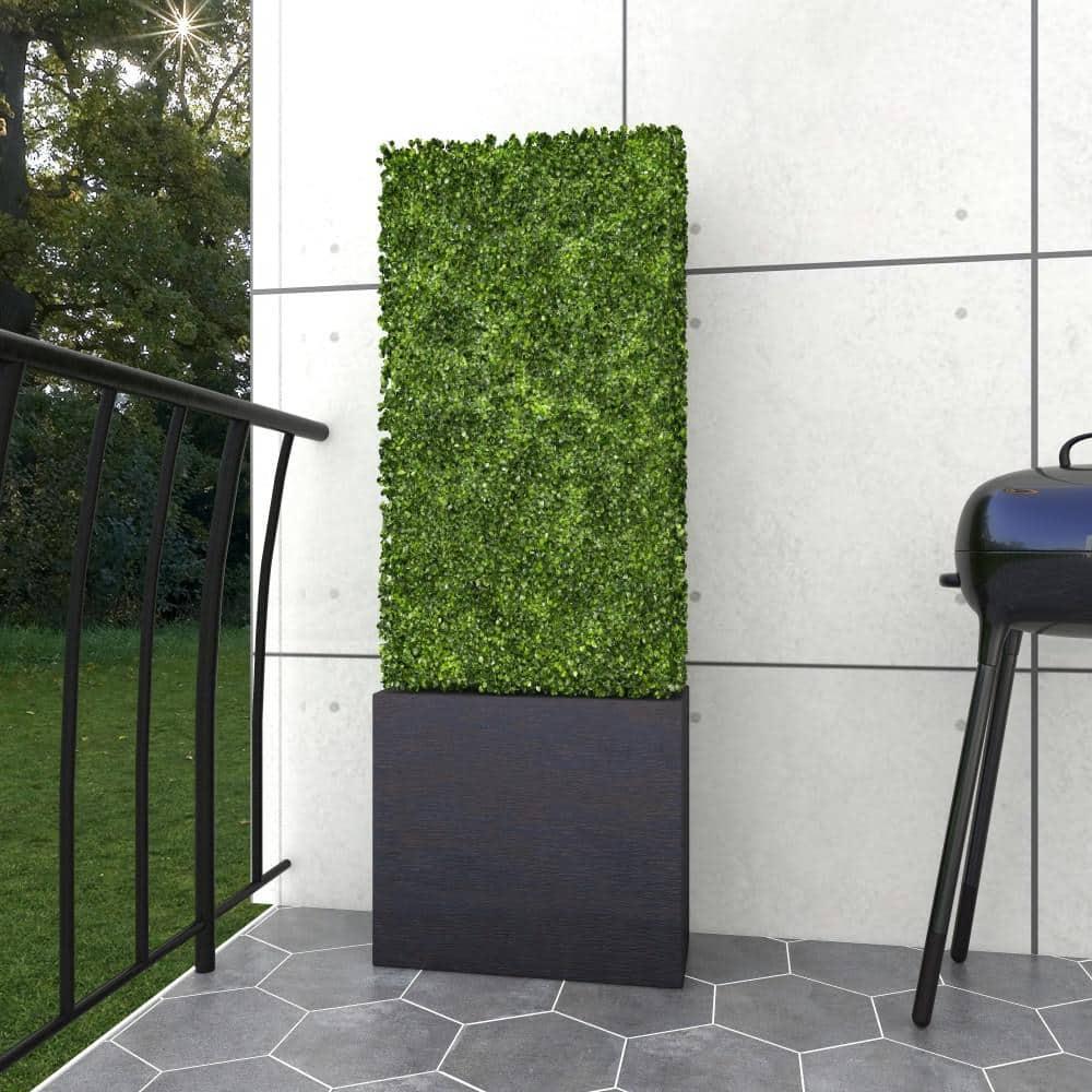 DecMode Green Plastic Contemporary Artificial Boxwood Hedge Topiary with Black Planter Box 22" x 9" x 59"