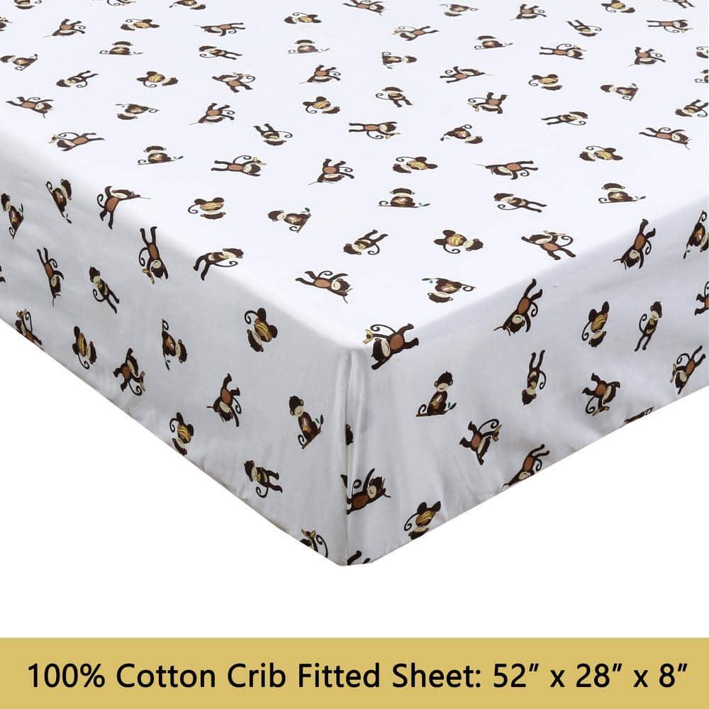 Monkey Around Jungle Bananas 3 Piece White Cotton Toddler Sheet Set