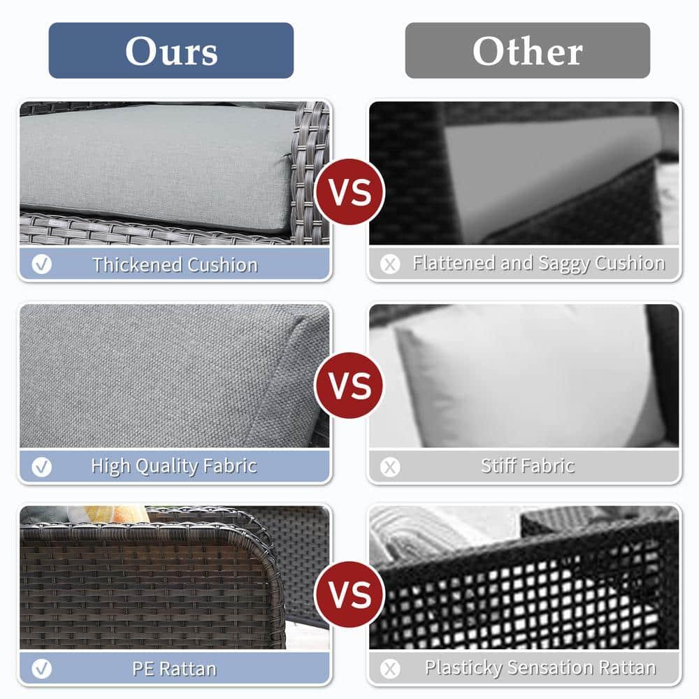 Denali Gray 4-Piece 4-Seat Wicker Modern Outdoor Patio Conversation Sofa Seating Set with Dark Gray Cushions