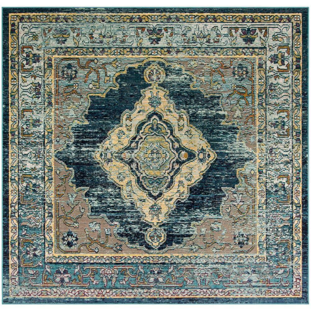 Crystal CRS500 Power Loomed Area Rug - Blue/Yellow - 7'x7' - Safavieh.