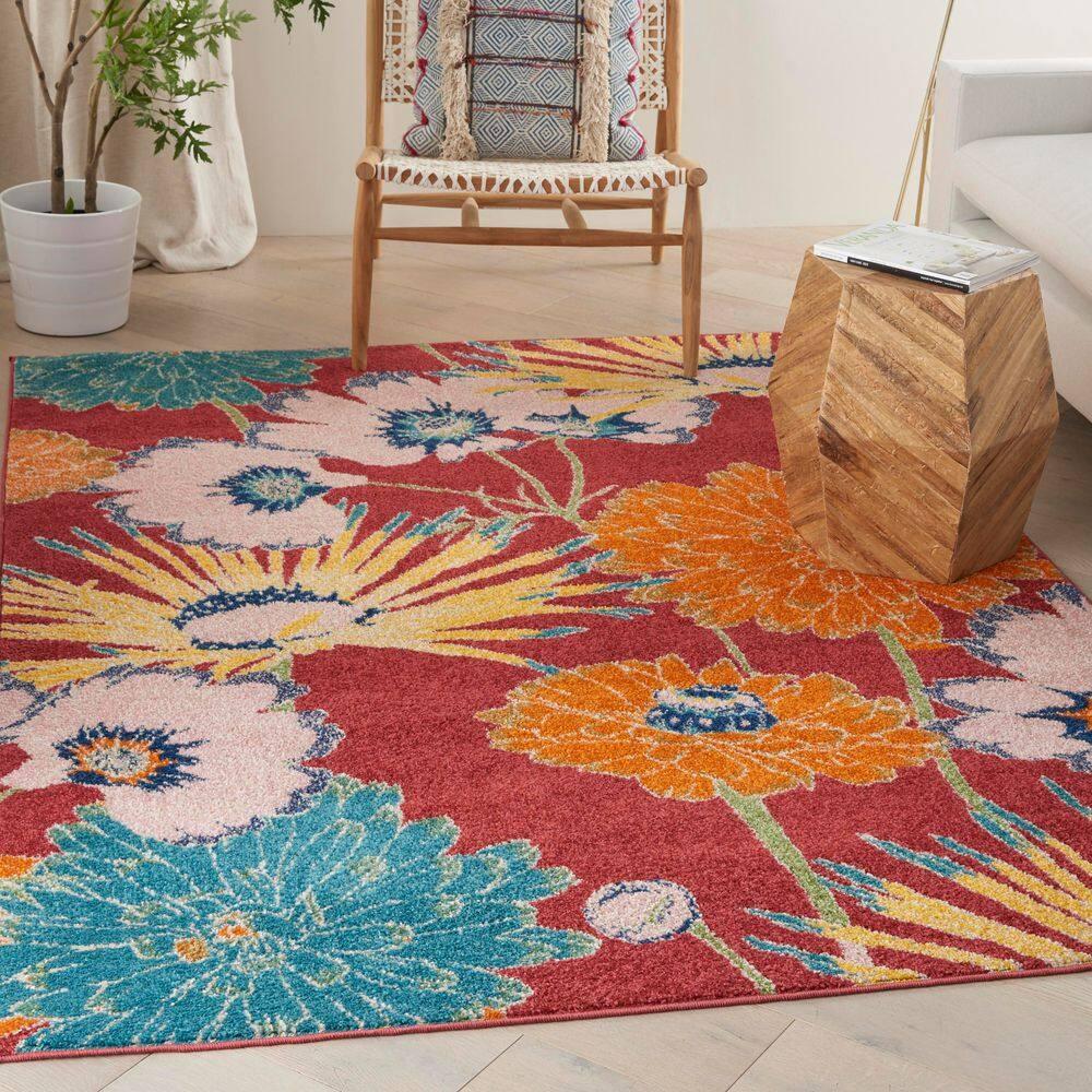 Nourison Allur Oversized Flowers Indoor Area Rug Red Multicolor 5'3" x 7'3"
