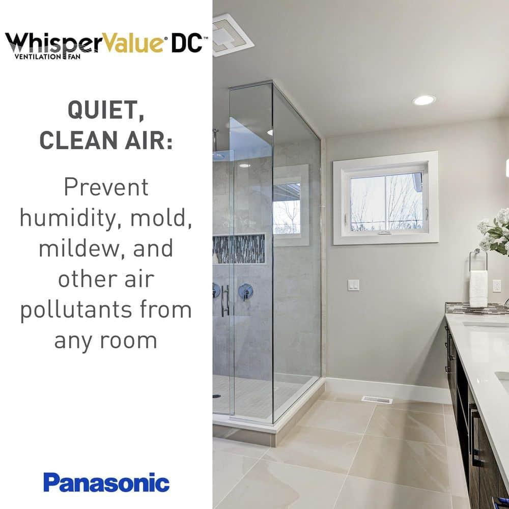 Panasonic WhisperValue Ceiling/Wall Mount Bathroom Exhaust Fan with Dimmable LED Light, 50-80-100 CFM, FV-0510VSL1