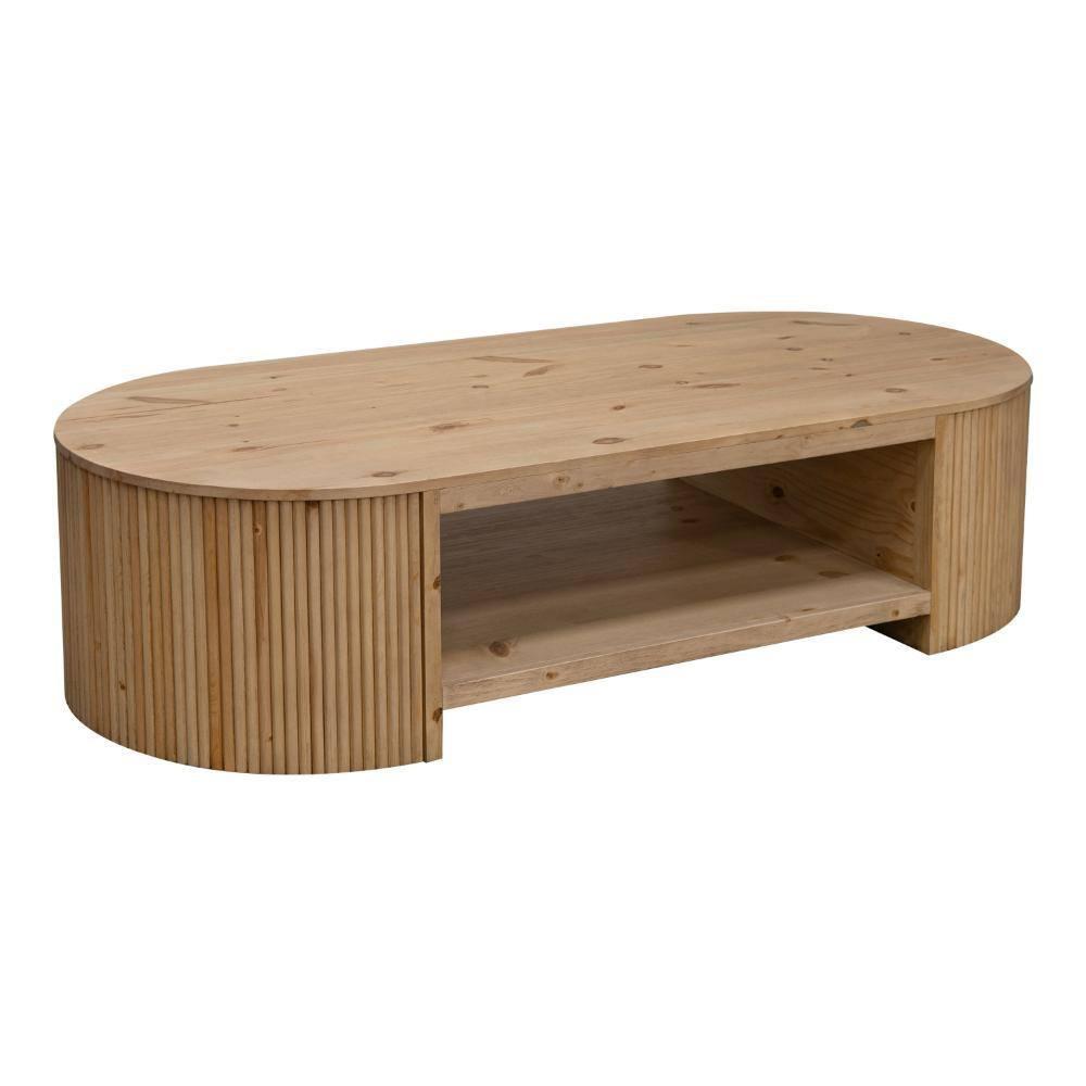 Benjara Izya 74 Inch Cocktail Coffee Table, Reeded Fluted Base, Brown Solid Wood