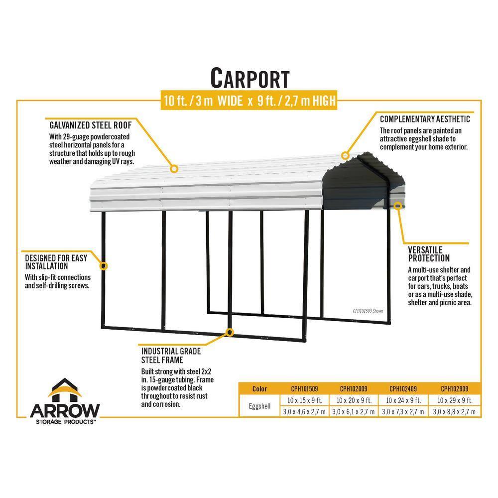 Arrow Arrow Galvanized Steel Carport, 10x15x9