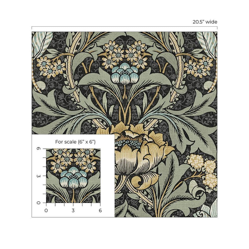 Seabrook Designs  Acanthus Floral Prepasted Wallpaper 20.5 in. W x 33 ft. L - Charcoal & Goldenrod