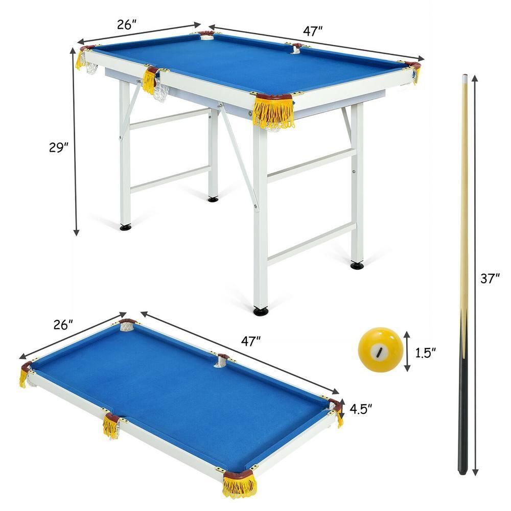 Costway 47" Folding Billiard Table Pool Game Table for Kids w/ Cues & Chalk & Brush