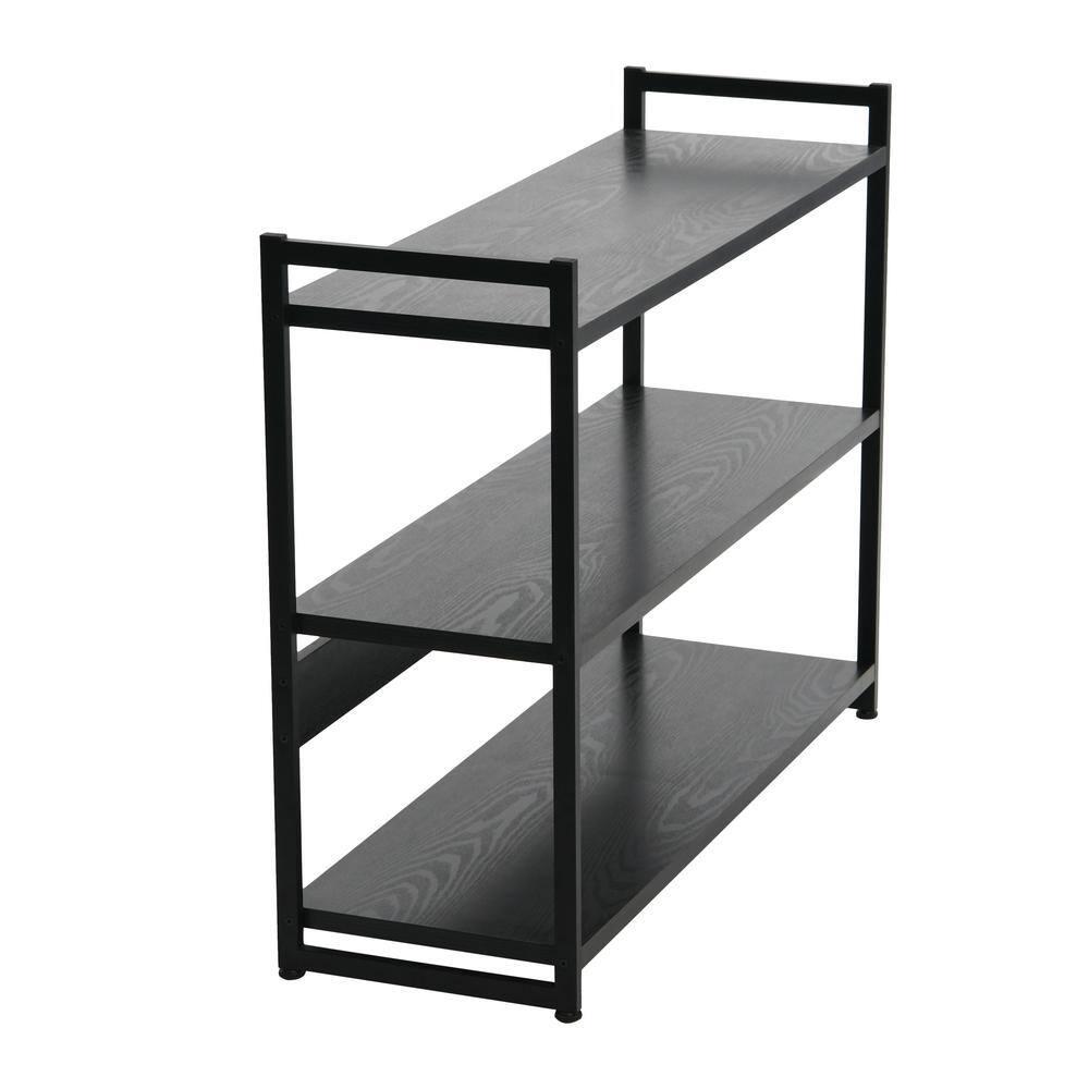 Household Essentials 32.5" Jamestown Wide 3 Shelf Bookshelf Black Oak: Sturdy Iron Frame, Adult Assembly Required