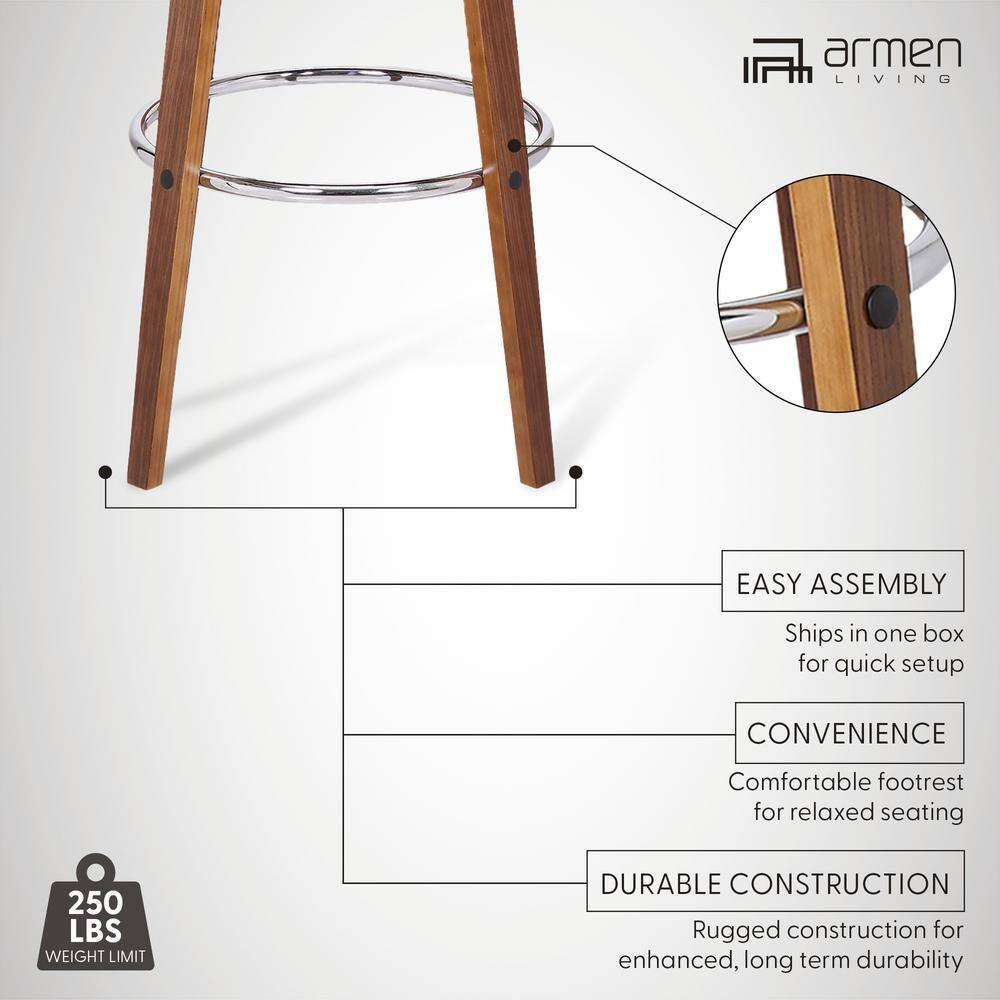 30" Shelly Contemporary Swivel Barstool Walnut/Cream - Armen Living: Eames Inspired, Chrome Footrest