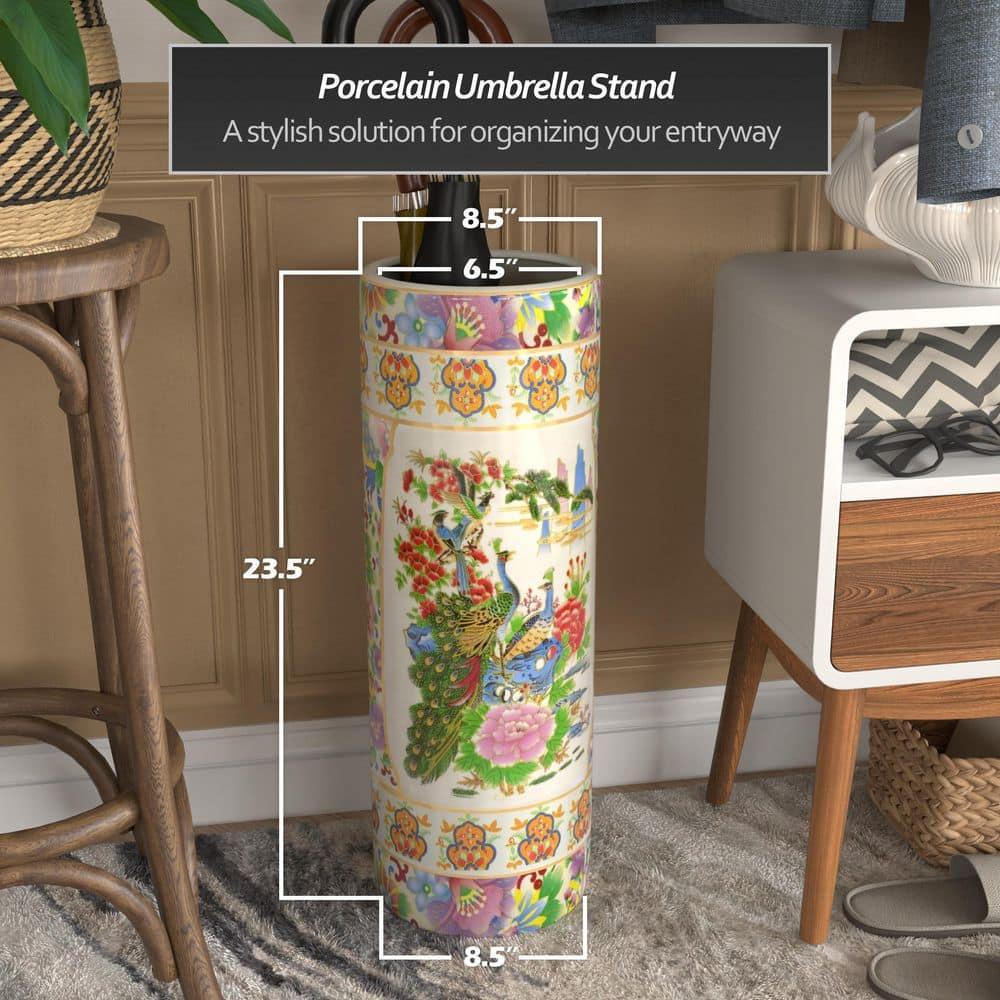 24" Satsuma Birds & Flowers Porcelain Umbrella Stand