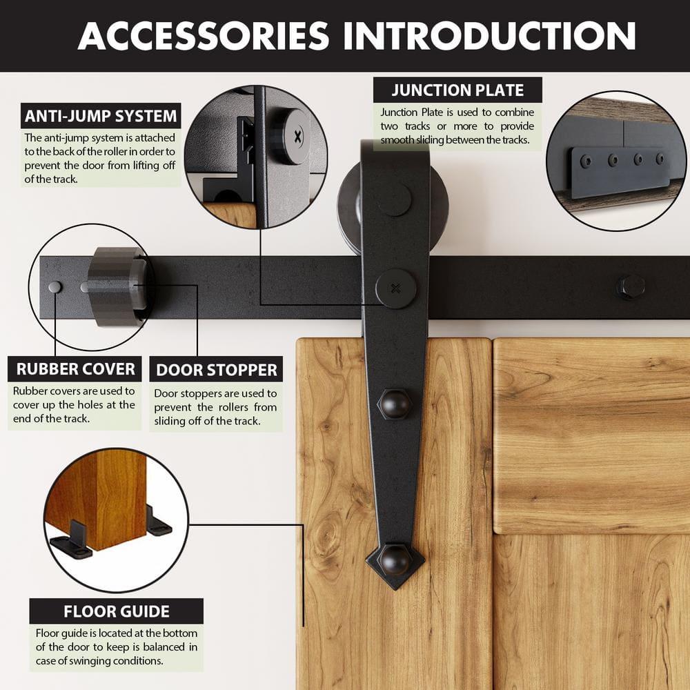 Homacer Black Rustic Sliding Barn Door Hardware Kit, for Two/Double Doors, 5.5ft Long Flat Track, Arrow Design Roller, Heavy Duty, for Interior & Exterior Use