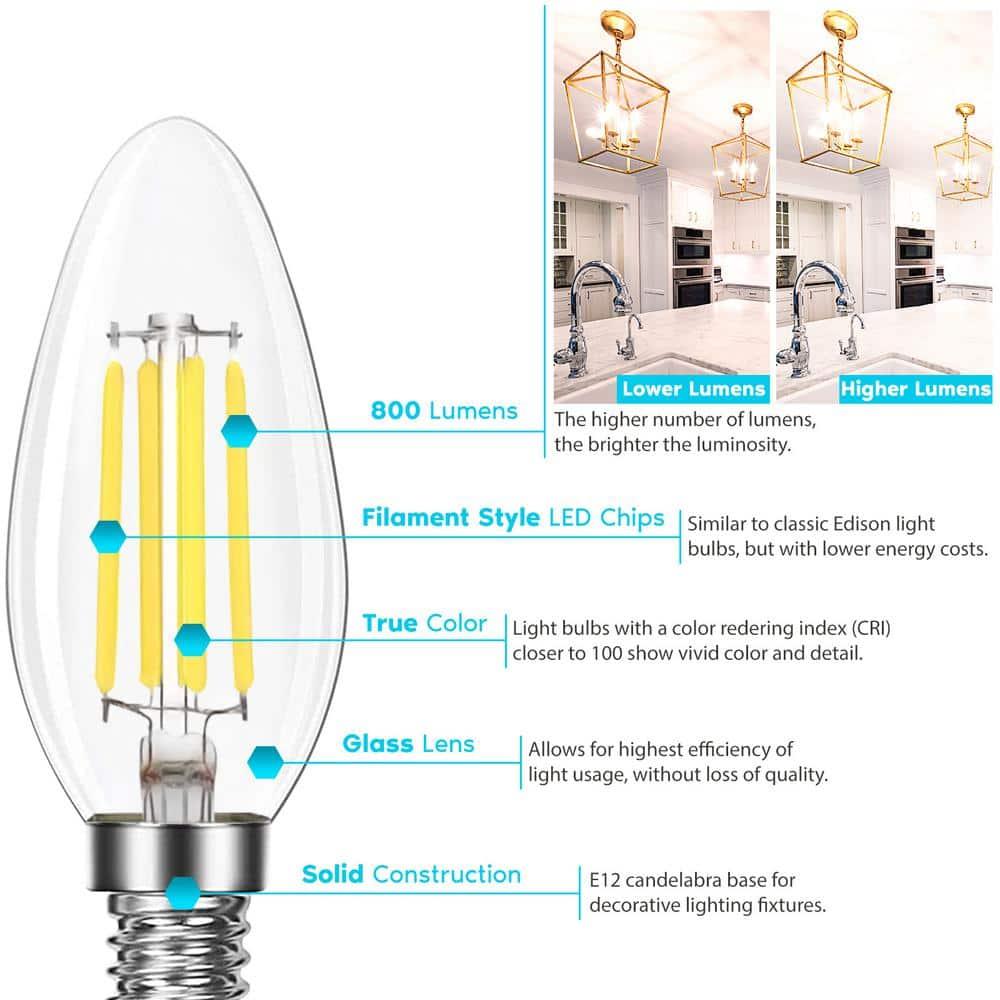 7 Watt (100 Watt Equivalent), B11 LED, Dimmable Candle Light Bulb, E12/Candelabra Base