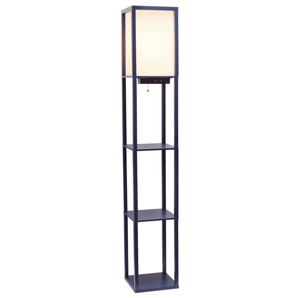 Creekwood Home Classix 62.5" 3-Tier Storage Floor Lamp with Charging Ports and Outlet Navy Blue
