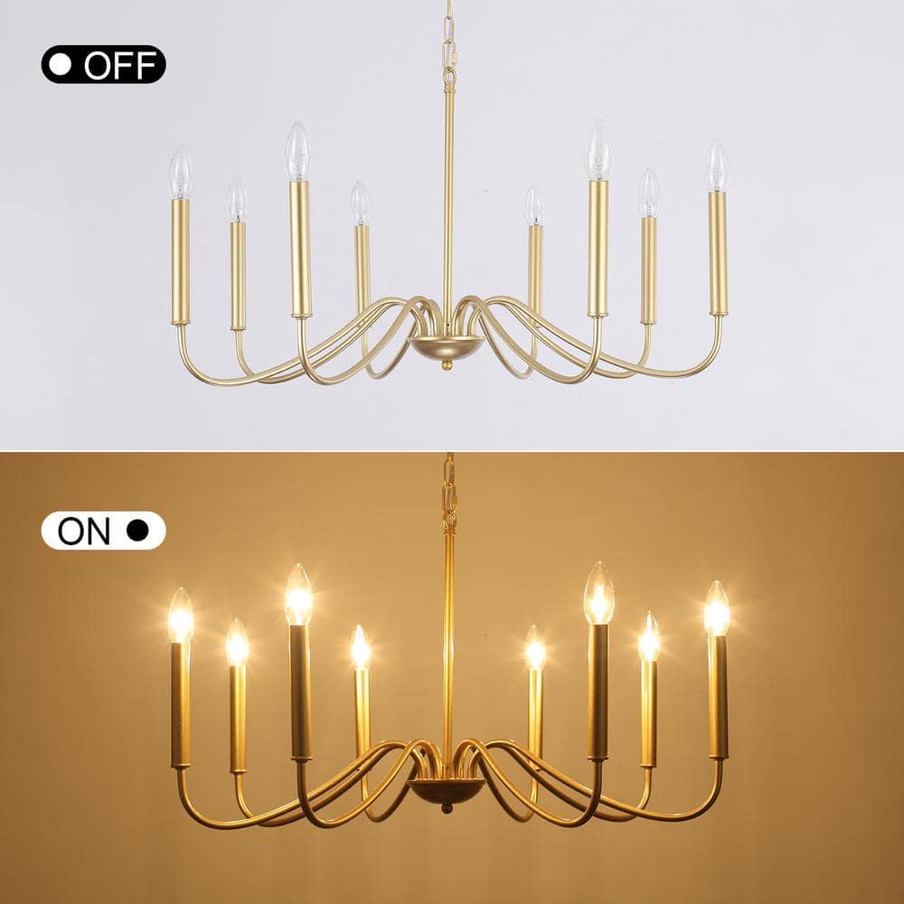 Generies Antique Gold Farmhouse Chandelier, 8 Light Rustic Lighting Fixture Modern Industrial Candle Ceiling Light for Dining Room, Bedroom, Foyer, Living Room, Kitchen Island, Entryway