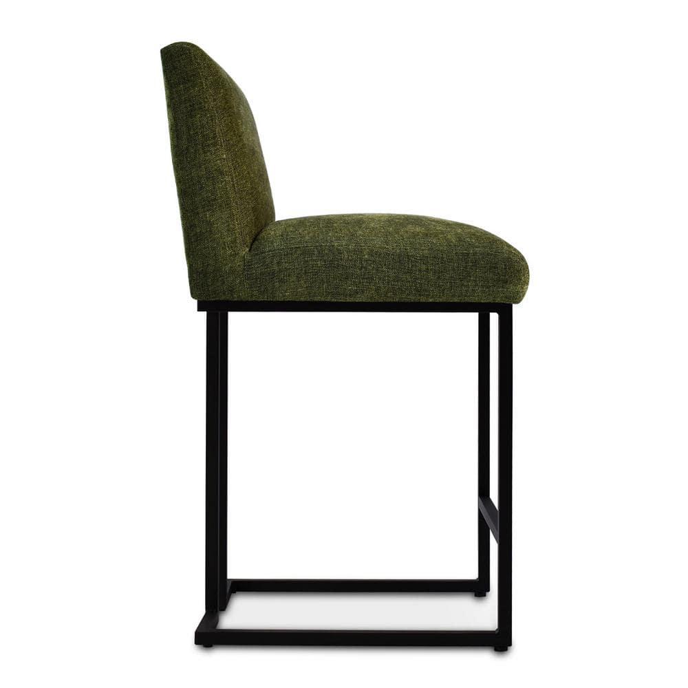 Mason Set of 2 Fabric Counter Height Stools,25" Armless Green Upholstered Fabric With Black Metal Sled Legs Counter Height stools-Maison Boucle