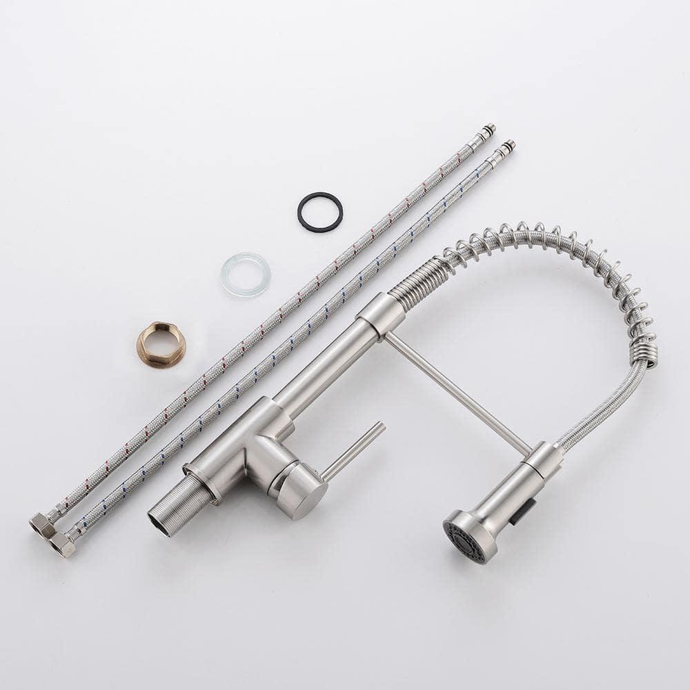 Fapully Brushed Nickel Single Handle Deck-mount Pull-down Kitchen Faucet with Sprayer