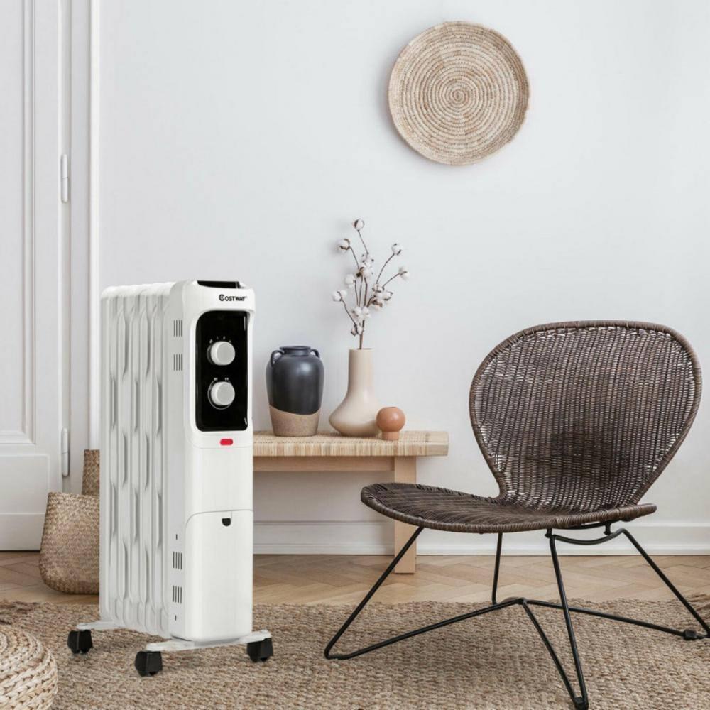 Costway 1500W Oil Filled Heater Portable Radiator Space Heater w/ Adjustable Thermostat White