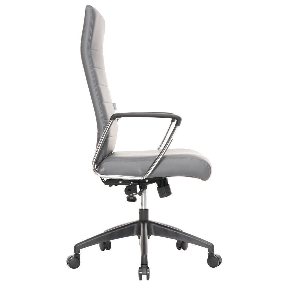 LeisureMod Hilton High-Back Adjustable Office Conference Chair Upholstered in Leather with Steel Frame in Grey