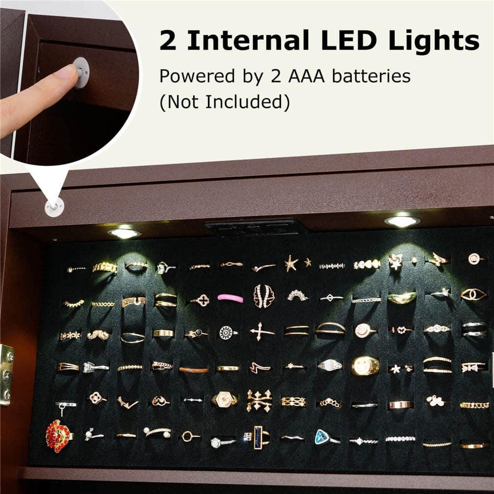 Costway Jewelry Mirrored Cabinet Armoire Organizer Storage Box with Stand Christmas Gift Coffee