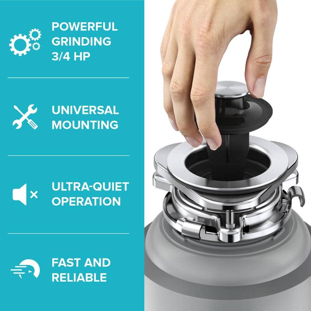 Kraus KRAUS Wasteguard High-Speed 3/4 HP Continuous Feed Ultra-Quiet Motor Garbage Disposal With Power Cord And Flange Included And Universal Mount, KWD210-75MGR