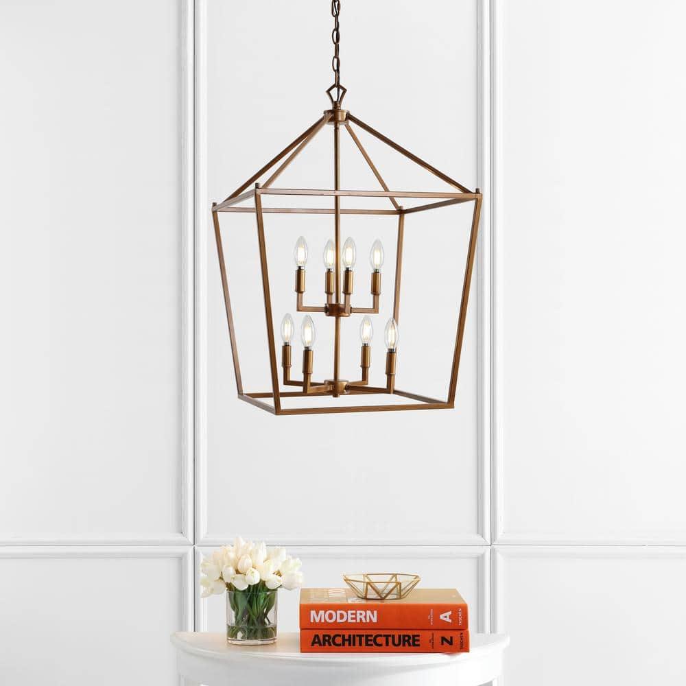 Pagoda 20" 8-Bulb Lantern Metal LED Pendant, Antique Gold