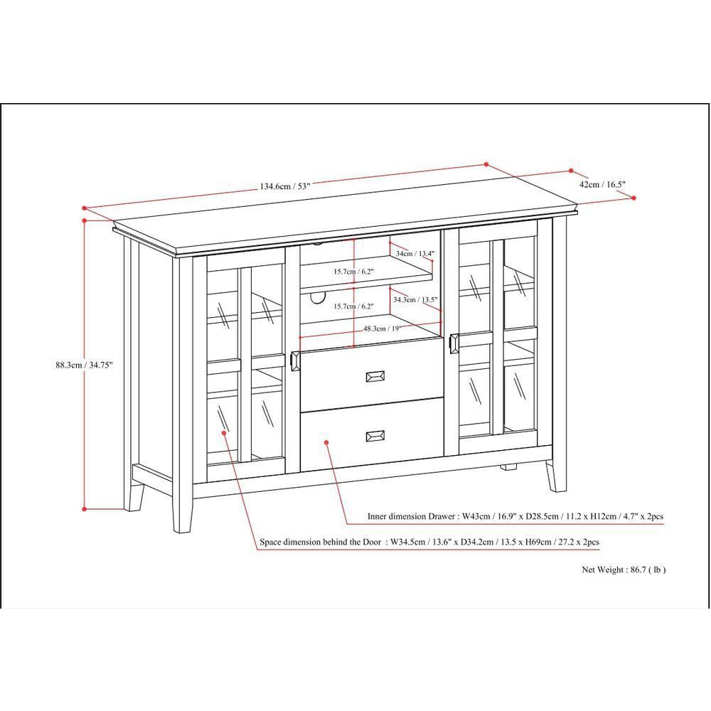 Simpli Home Artisan Wood 53" Transitional TV Media Stand in Black For TVs up to 60"