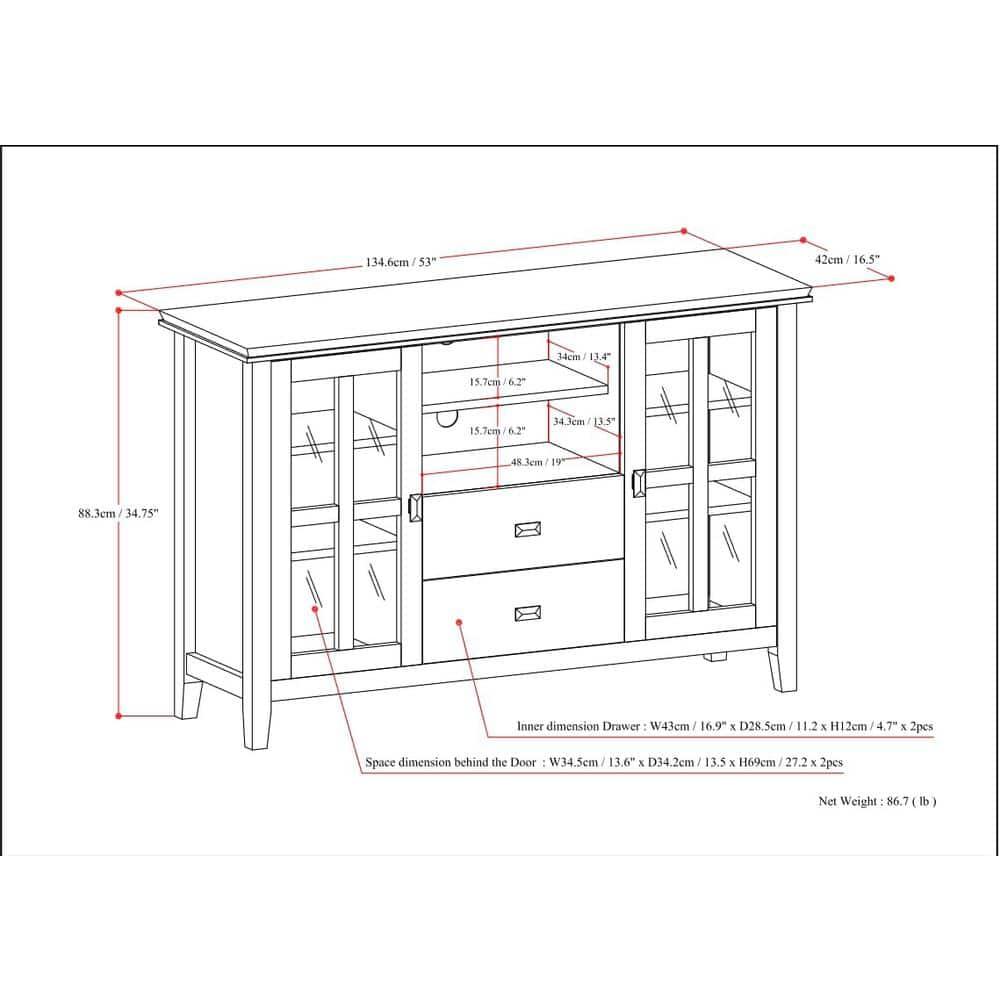 Simpli Home Artisan Wood 53" Transitional TV Media Stand in Black For TVs up to 60"