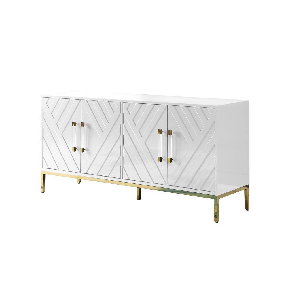 Best Master Furniture Junior 64" Transitional Wood Sideboard in White/Gold