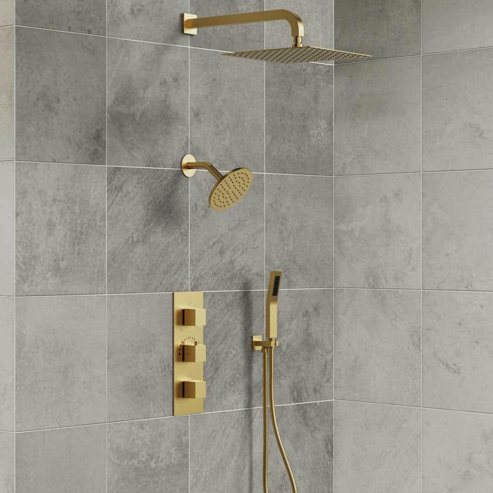 Thermostatic Dual Shower System 12" Rainfall Shower Head with Rough-in Valve