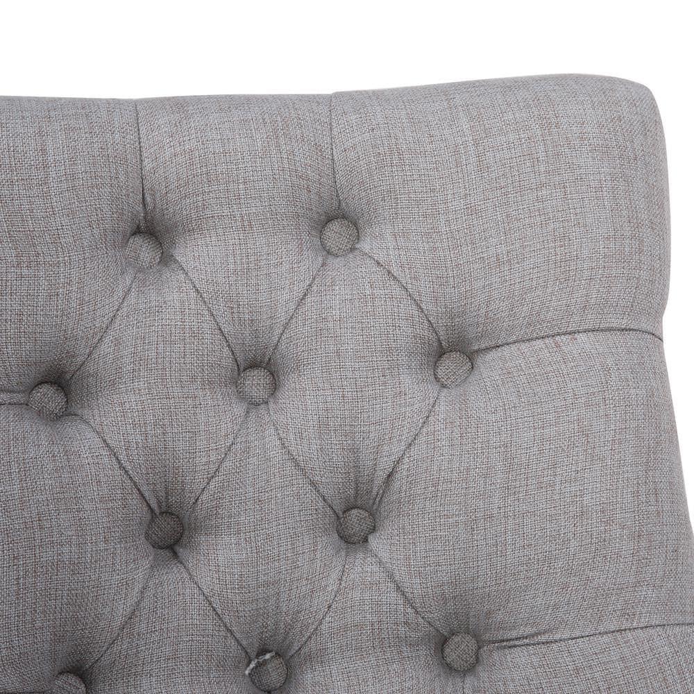 Polytrends Grandview Tufted Upholstered Linen Fabric Dining Chair Sloped Arm Grey Rubberwood, Acacia Nailheads, Tufted Modern & Contemporary, Rustic,