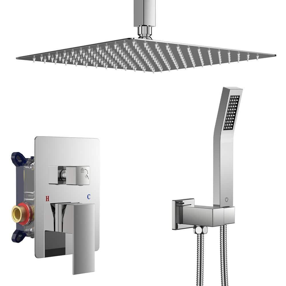 FORIOUS Shower Head System, 12 Inch Rain Shower Faucet Set with Handheld Spray Combo Rough-in Valve, Solid Brass Pressure Balanced Valve Trim Kit, Ceiling Mount, Chrome