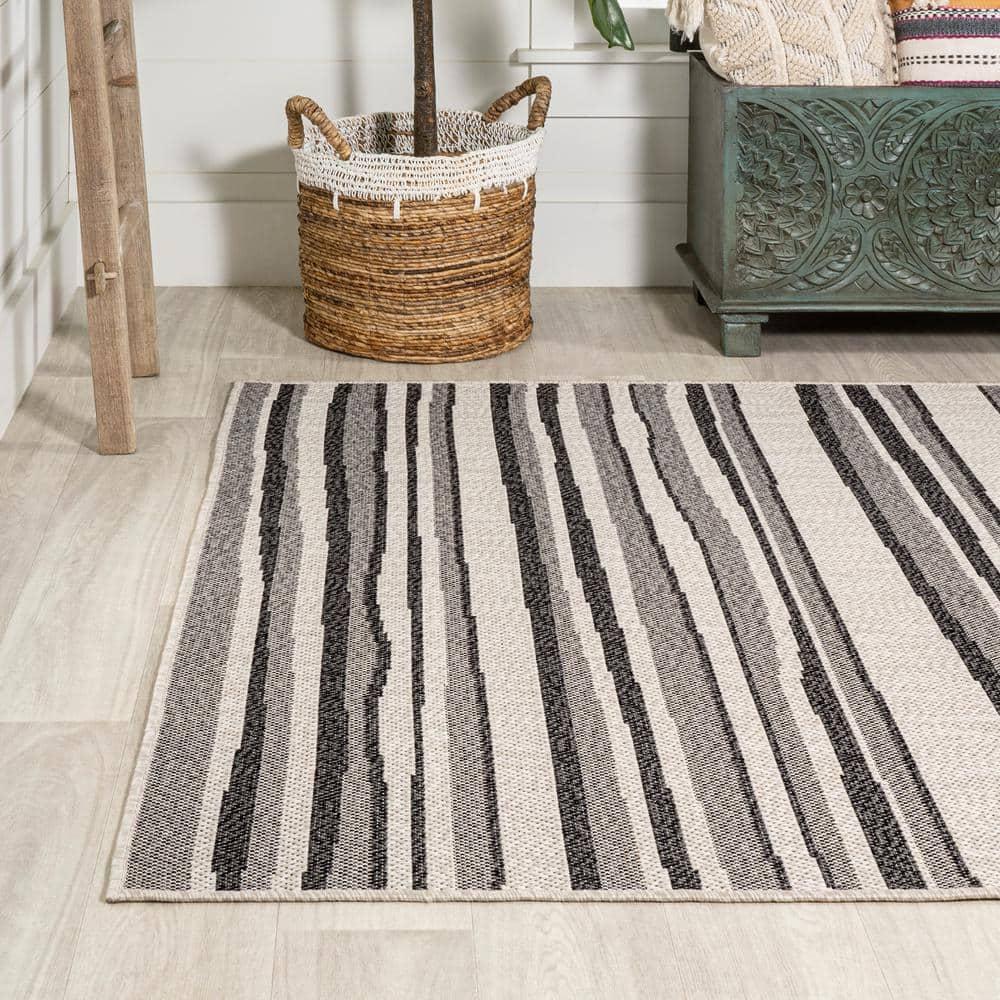 5' x 8' Castara Wavy Stripe Modern Indoor/Outdoor Area Rug, Cream/Dark Gray - JONATHAN Y