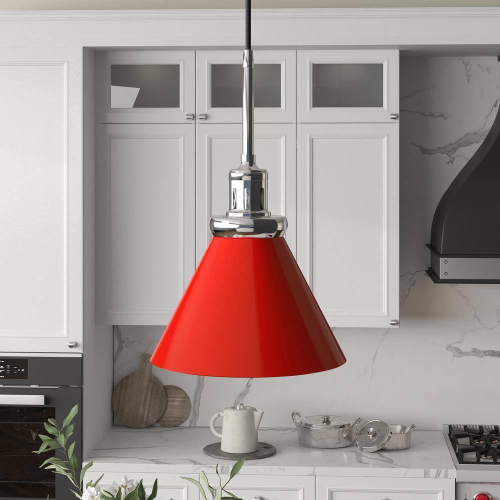 Henn&Hart 8" Poppy Red/Polished Nickel Metal Pendant