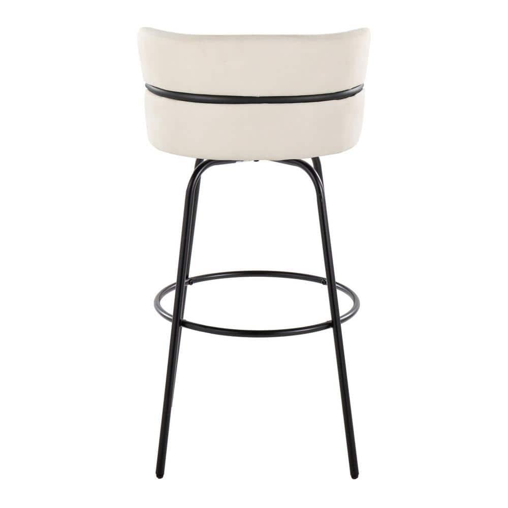 LumiSource Black Metal, Cream Fabric Cinch Claire 30" Fixed-Height Barstool - Set of 2